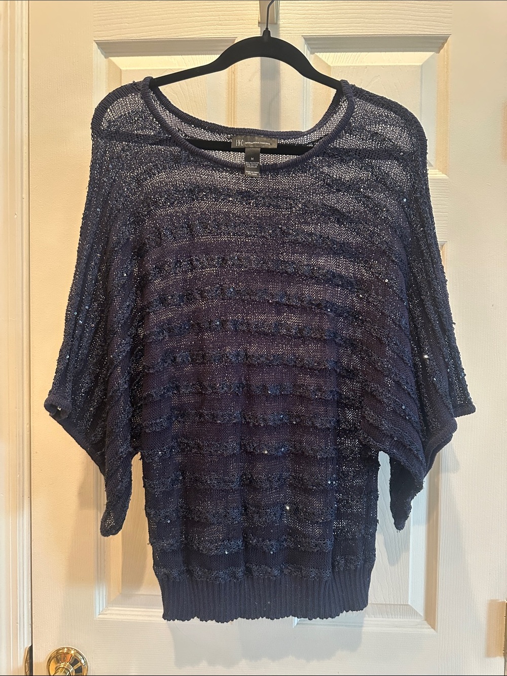 Women’s Navy Open-Knit Short Sleeve Sweater